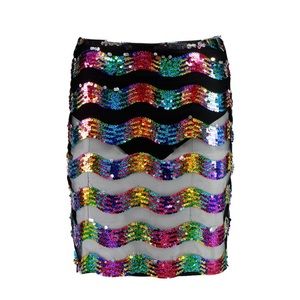 Boohoo Rainbow Sequin Mesh Overlay Skirt